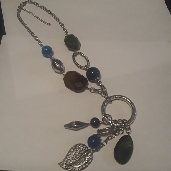 Beaded Silver Leaf Pendant Statement Necklace - Picture 7 of 10